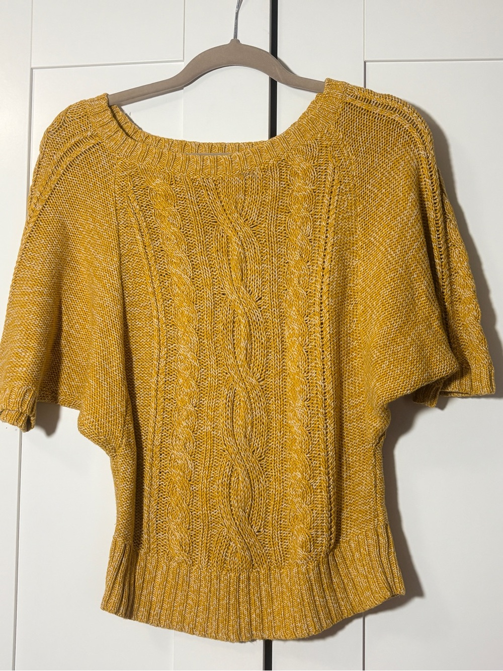 LOFT Mustard Cable-Knit Off-the-Shoulder Sweater